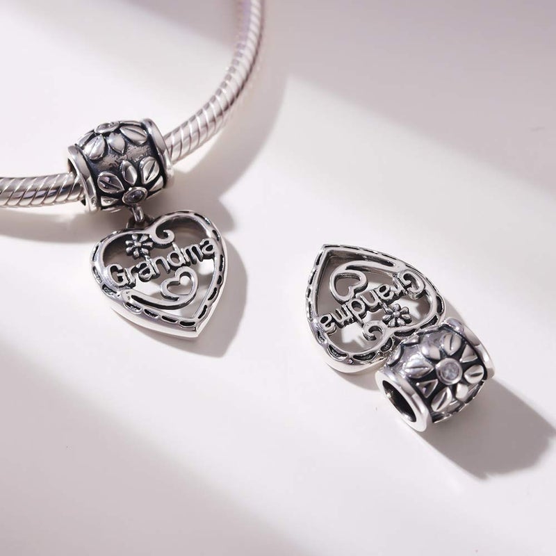 SOUKISS Grandma Heart Charms Authentic 925 Sterling Silver Family Love Charm for Pandora European Bracelet (Dangle) (Grandma Heart Dangle) - Image 3